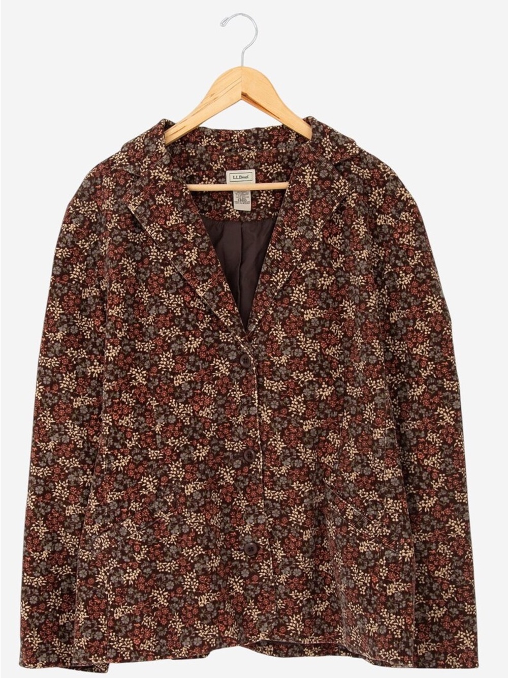 vintage 90s l.l. bean brown floral corduroy fall coat / jacket